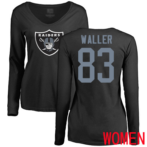 Oakland Raiders Olive Women Darren Waller Name and Number Logo NFL Football #83 Long Sleeve T Shirt